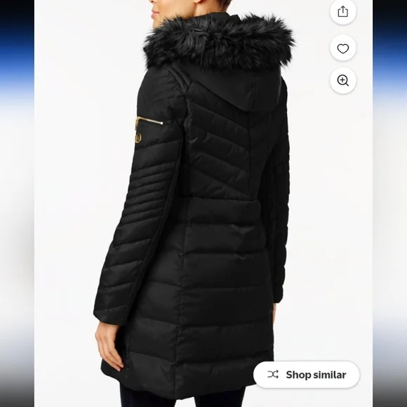 MK.Hooded Puffer Coat Faux Leather TrimFaux  Black Fur Hood Thrim.Pit To Pit 21" - Picture 2 of 10